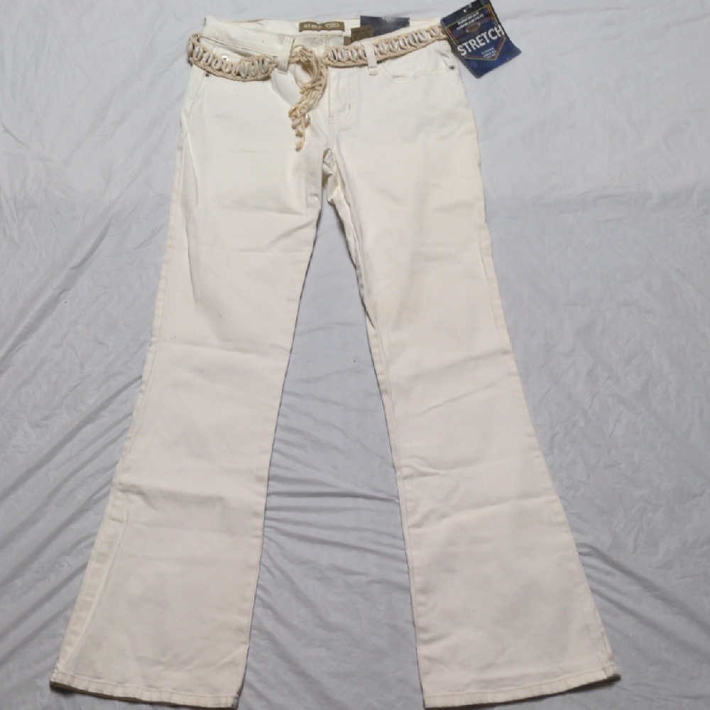 Bongo Vintage Y2K Low Rise Bootcut Jeans Cream With Shell Belt NWT Sz 9 Festivsl